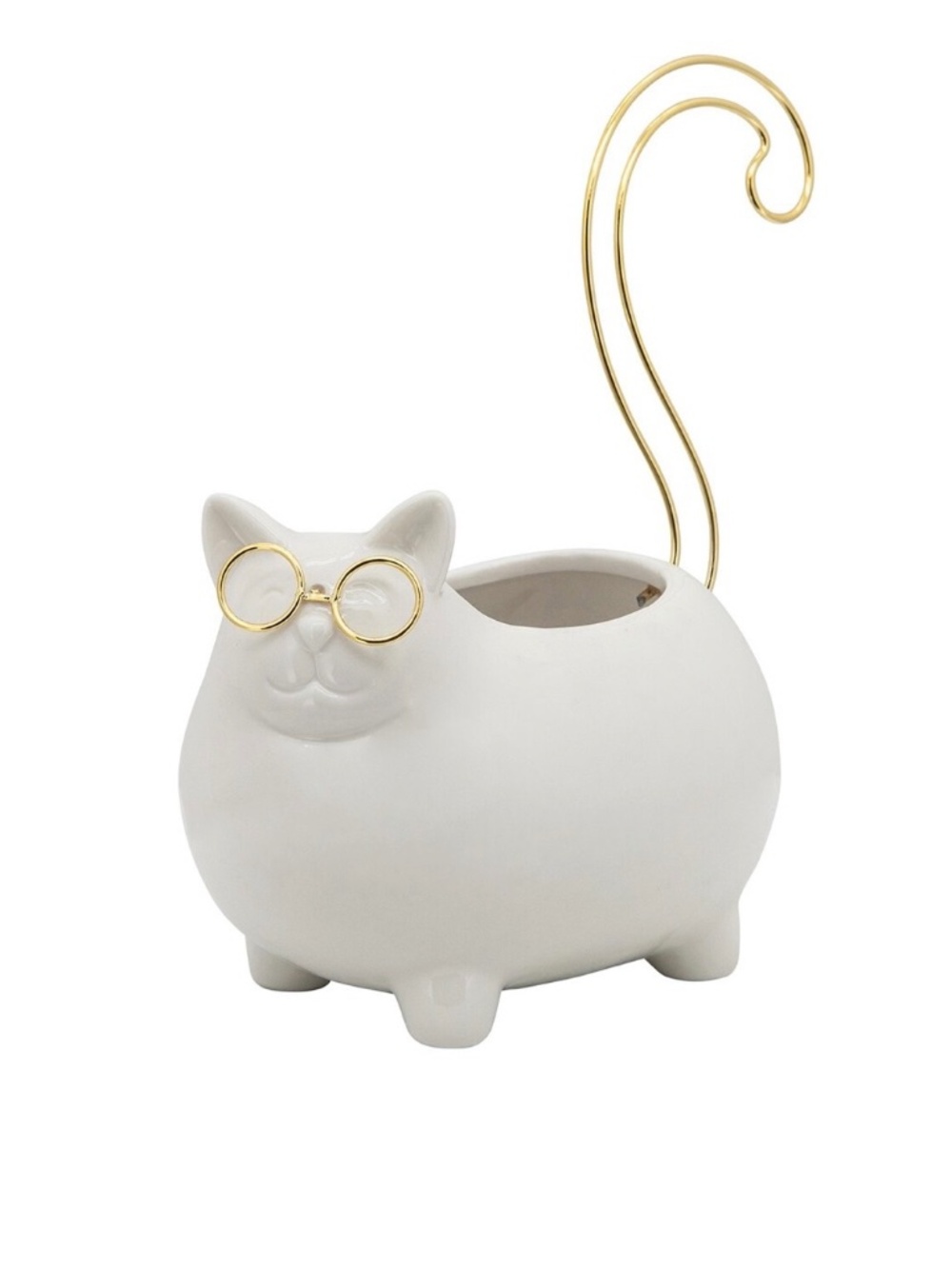 Sagebrook Home 6” Ceramic Cat Trinket/Planter - New